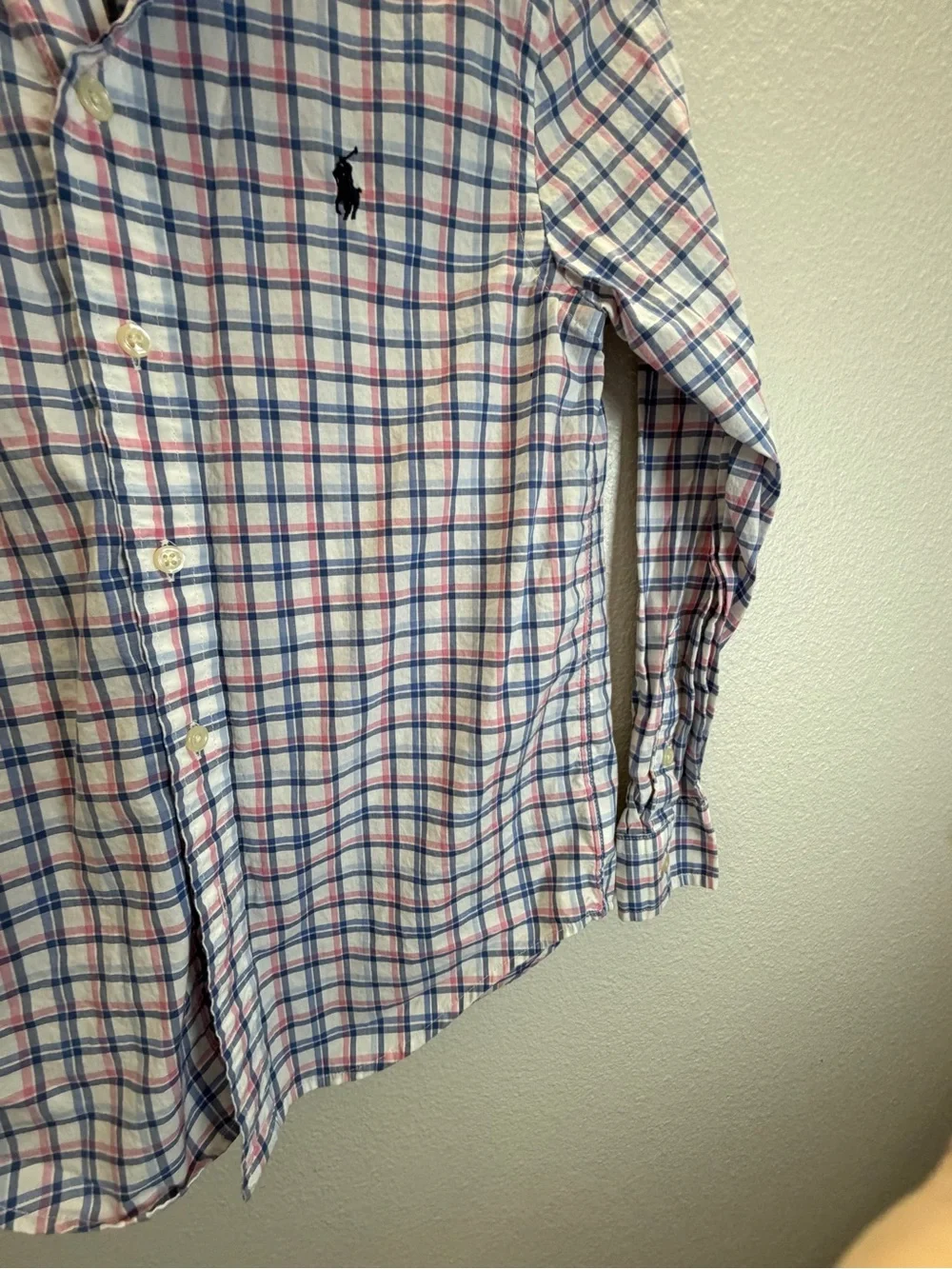 Ralph Lauren White, Blue & Pink Plaid Button-Down Shirt